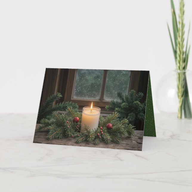 Christmas Candle By Farmhouse Window Holiday Card (Front)