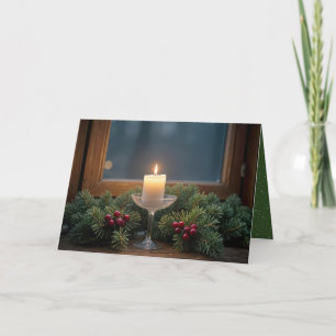 Christmas Candle By Farmhouse Window Holiday Card