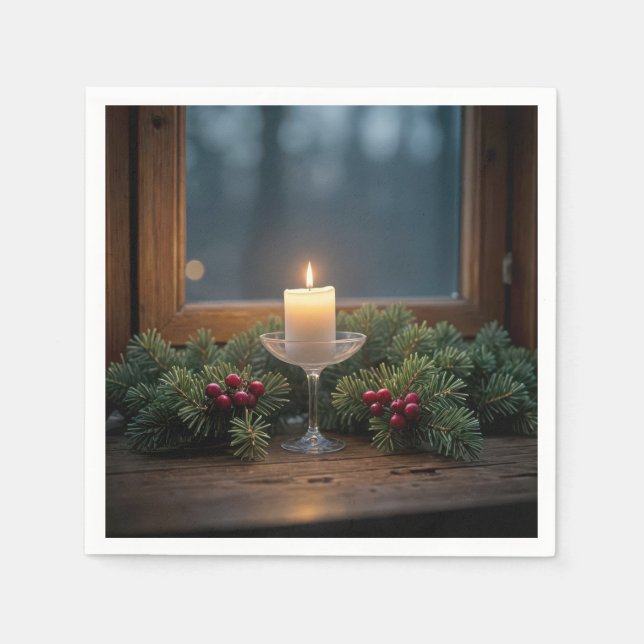 Christmas Candle By Farmhouse Window Napkins (Front)