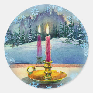 CHRISTMAS CANDLE by SHARON SHARPE Classic Round Sticker