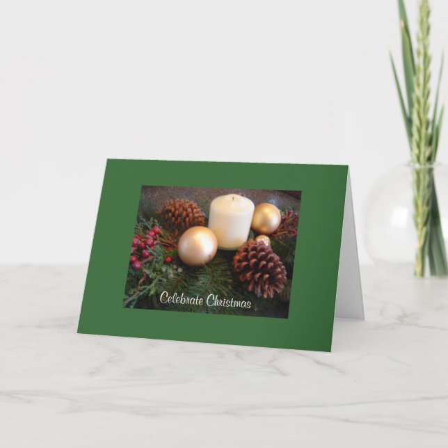 Christmas Candle Centerpiece Holiday Card (Front)