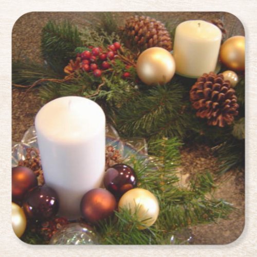 Christmas Candle Centerpieces Square Paper Coaster