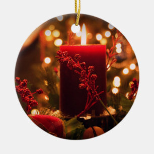 Christmas candle ceramic ornament