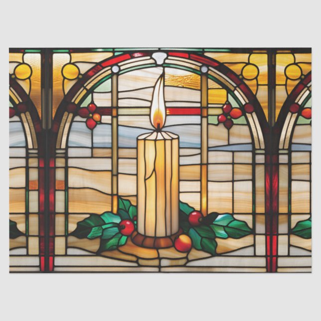 Christmas Candle Faux Stained Glass for Decoupage  Tissue Paper (Front)