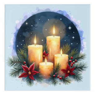 Christmas Candle Glow with Poinsettias Acrylic Print