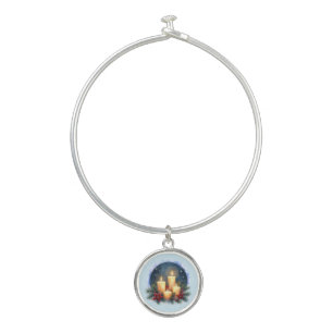 Christmas Candle Glow with Poinsettias Bangle Bracelet