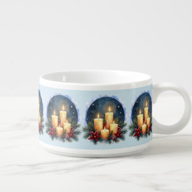 Christmas Candle Glow with Poinsettias Bowl (Left)