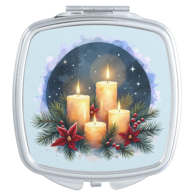 Christmas Candle Glow with Poinsettias Compact Mirror (Front)
