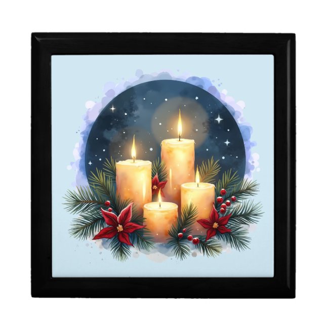 Christmas Candle Glow with Poinsettias Gift Box (Front)