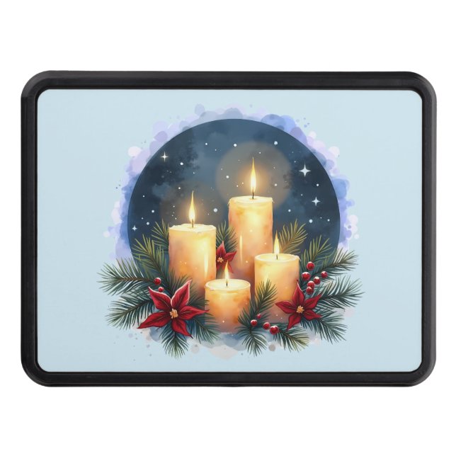Christmas Candle Glow with Poinsettias Hitch Cover (Front)
