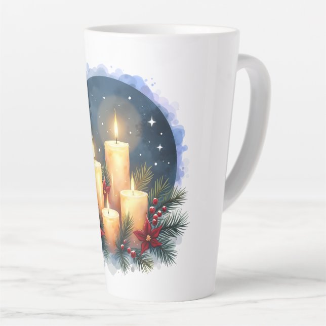 Christmas Candle Glow with Poinsettias Latte Mug (Right Angle)