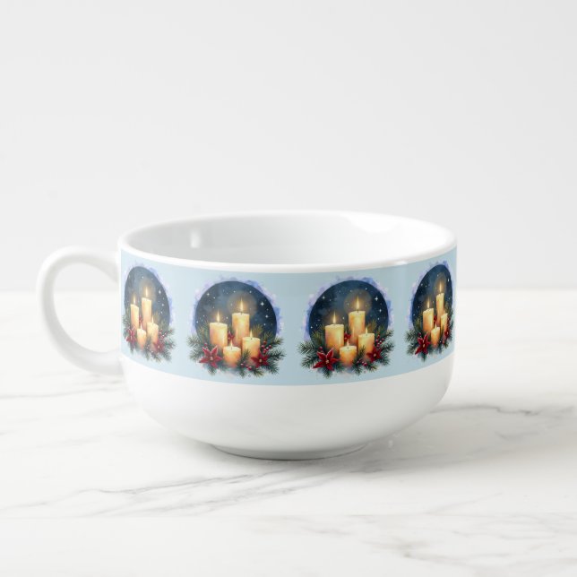 Christmas Candle Glow with Poinsettias Soup Mug (Right)