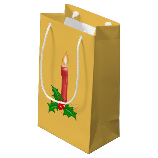 Christmas Candle Gold Small Gift Bag (Back Angled)