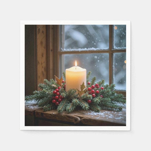 Christmas Candle In Winter Window Napkins (Front)