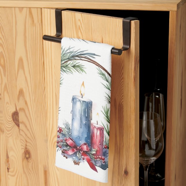 Christmas Candle in Wreath Art  Kitchen Towel (Thirds Fold)
