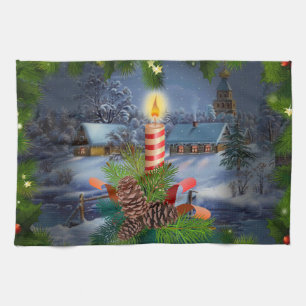 Christmas candle kitchen towel
