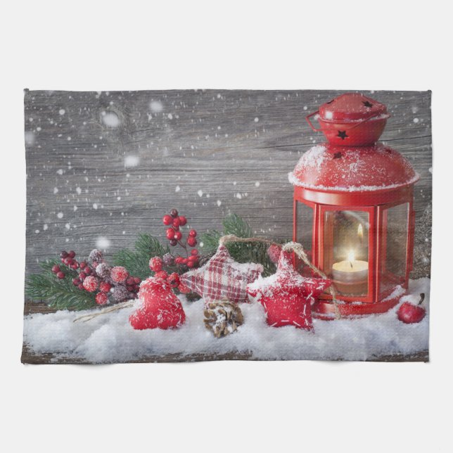 Christmas Candle Lantern Kitchen Towel (Horizontal)