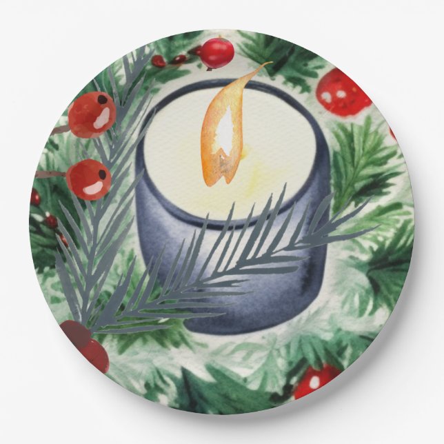 Christmas Candle Paper Plates (Front)