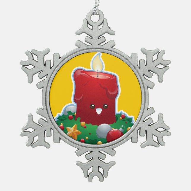 Christmas Candle Snowflake Pewter Christmas Ornament (Front)