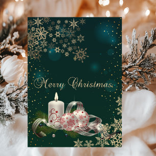 Christmas Candle ,Snowflakes,Green Christmas Cards