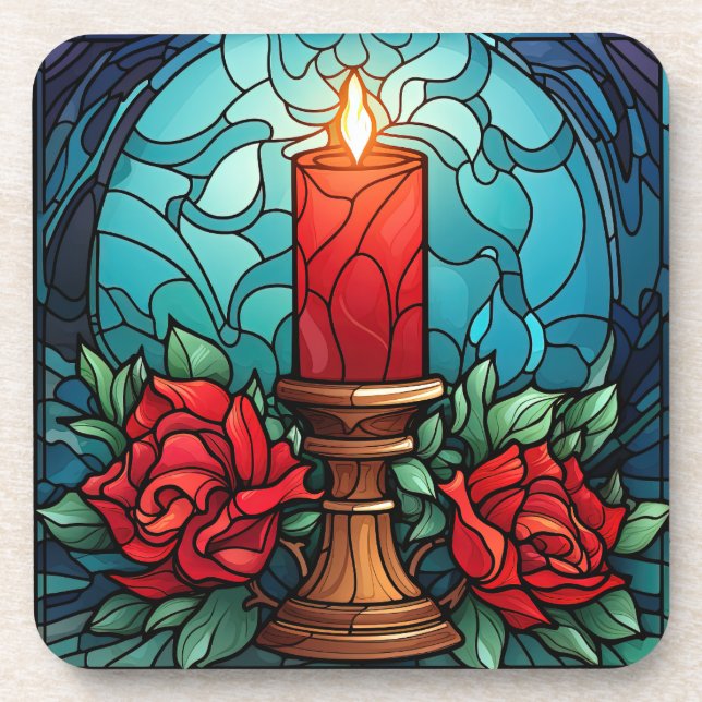 Christmas Candle Stained Glass Beverage Coaster (Front)