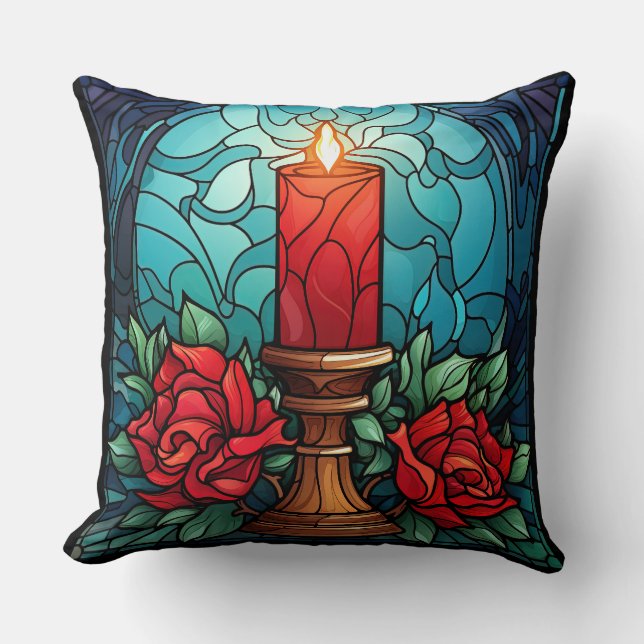 Christmas Candle Stained Glass Throw Pillow (Front)