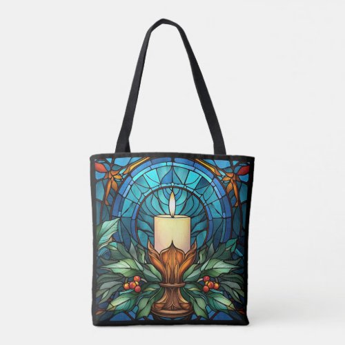 Christmas Candle Stained Glass Tote Bag