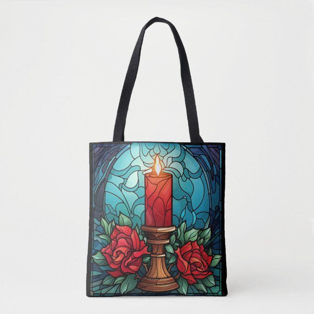 Christmas Candle Stained Glass Tote Bag (Front)
