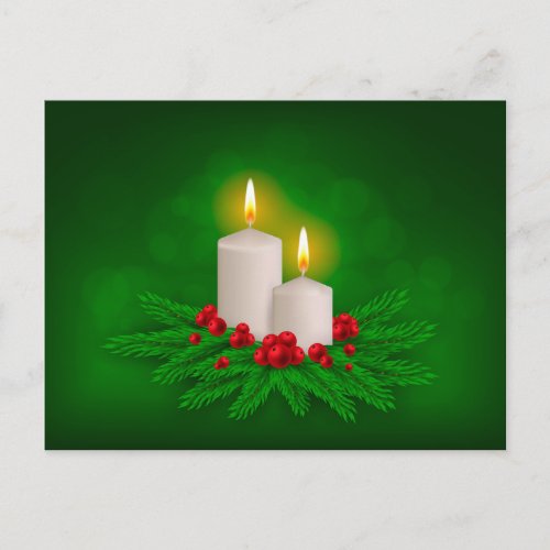 Christmas Candle with Green Background Holiday Postcard