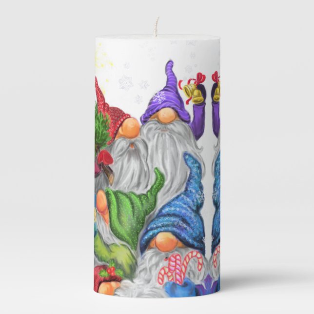 Christmas Candle with Happy Gnome Party  (Front)