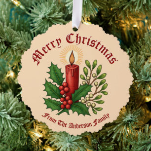 Christmas Candle With Holly & Mistletoe Ornament Card
