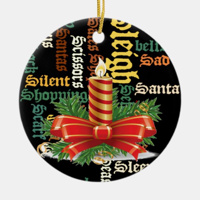 Christmas Candle Word Art Collection Ceramic Ornament (Front)
