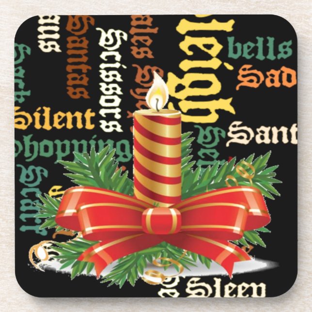 Christmas Candle Word Art Collection Drink Coaster (Front)