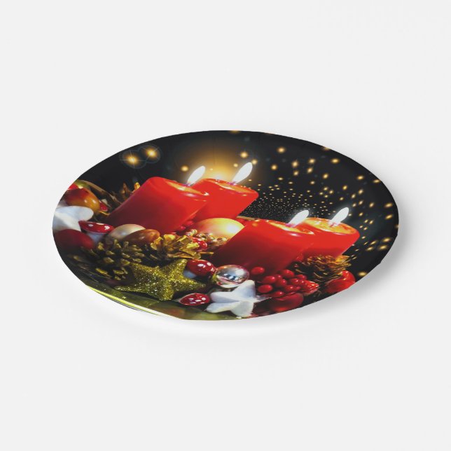 Christmas Candle Wreath Decoration Paper Plates (Angled)