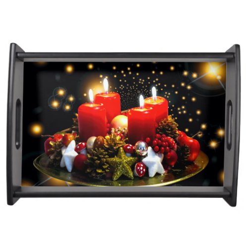 Christmas Candle Wreath Decoration Serving Tray