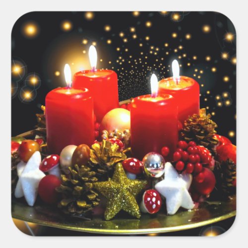 Christmas Candle Wreath Decoration Square Sticker