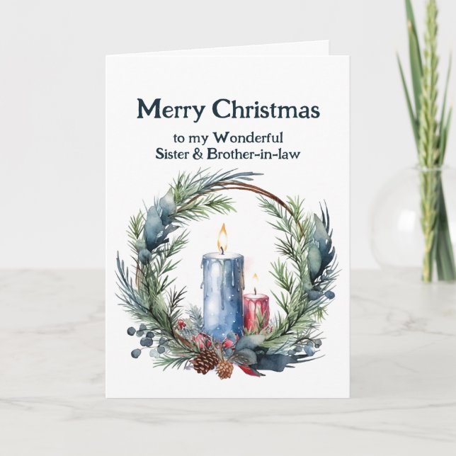Christmas Candle Wreath Sister & Brother-in-law Card (Front)