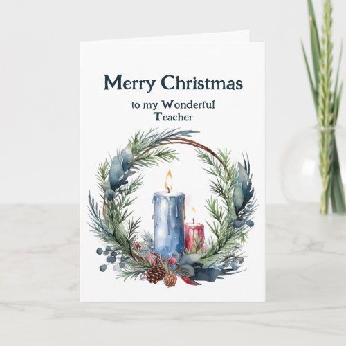 Christmas Candle Wreath Teacher Card