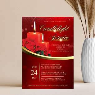 Christmas Candlelight Poinsettia Red Church Flyer