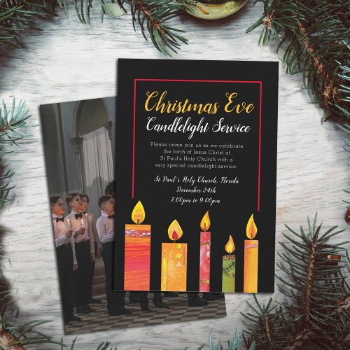 Christmas candlelight service art black photo invitation