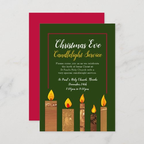 Christmas candlelight service candles gold art invitation