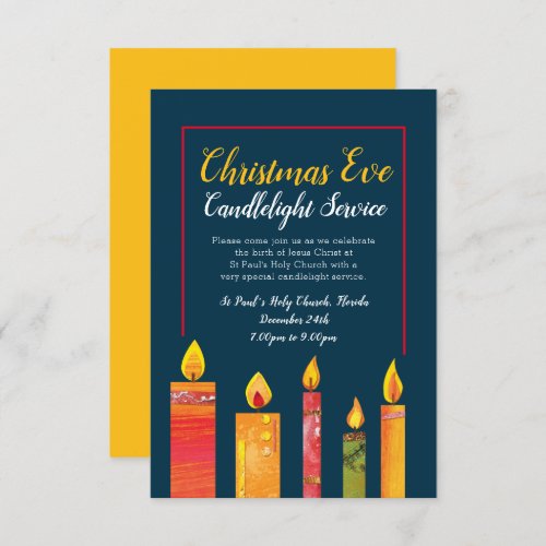 Christmas candlelight service five candles art invitation