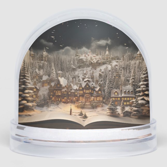 Christmas Candlelit Storybook Mountain Village Snow Globe (Front)