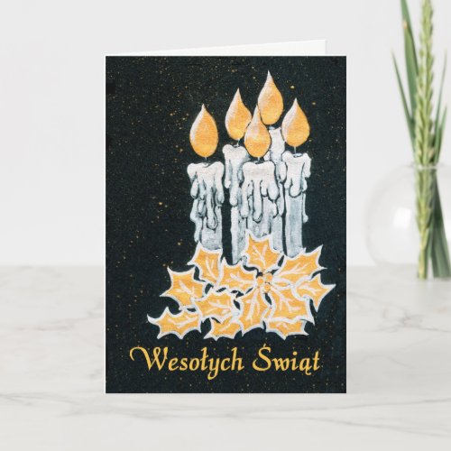 Christmas Candles and Holly Polish Greeting Card