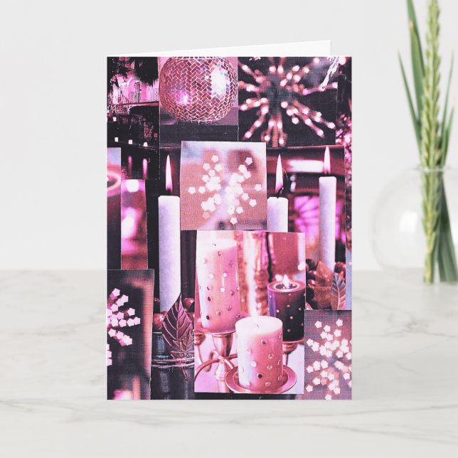 Christmas Candles and Sparkles Folded Holiday Card (Front)