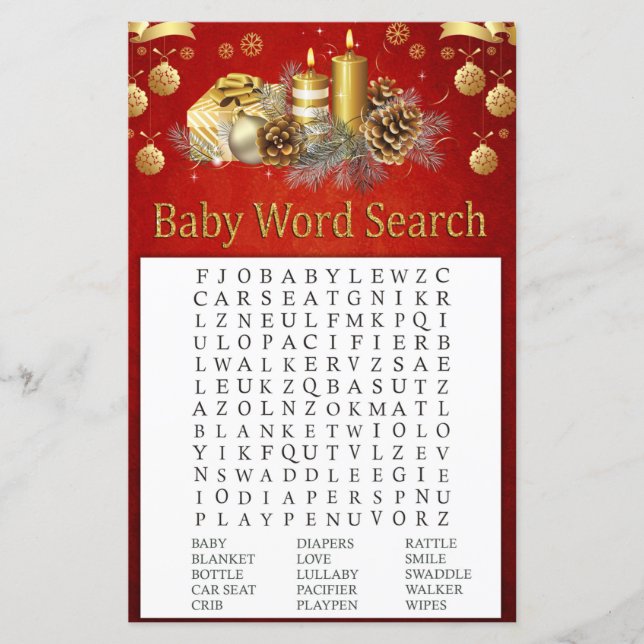 Christmas candles Baby Shower Word Search Game (Front)