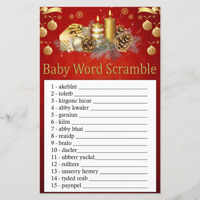 Christmas candles Baby word scramble game (Front)