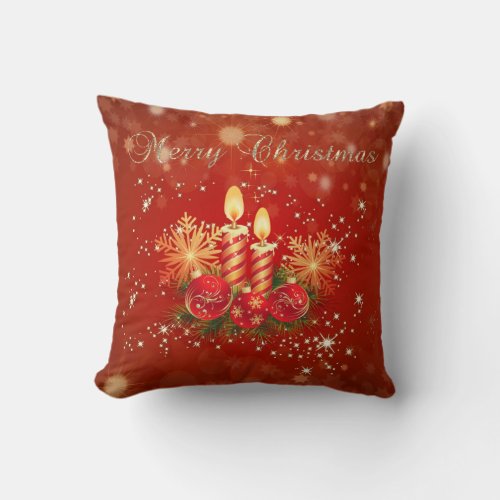 Christmas Candles  Balls Snowflakes Throw Pillow