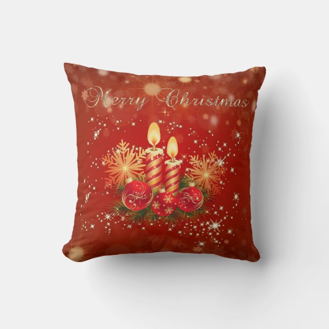 Christmas Candles , Balls, Snowflakes Throw Pillow (Front)
