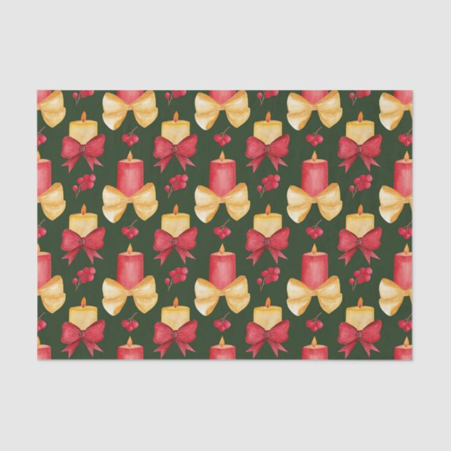 Christmas Candles, Berries and Ribbons  Tissue Paper (Front)